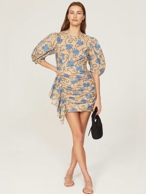 RHODE~Blue & Tan Mosiac Blossom Pia Floral Mini Dress~Size 4~$445~